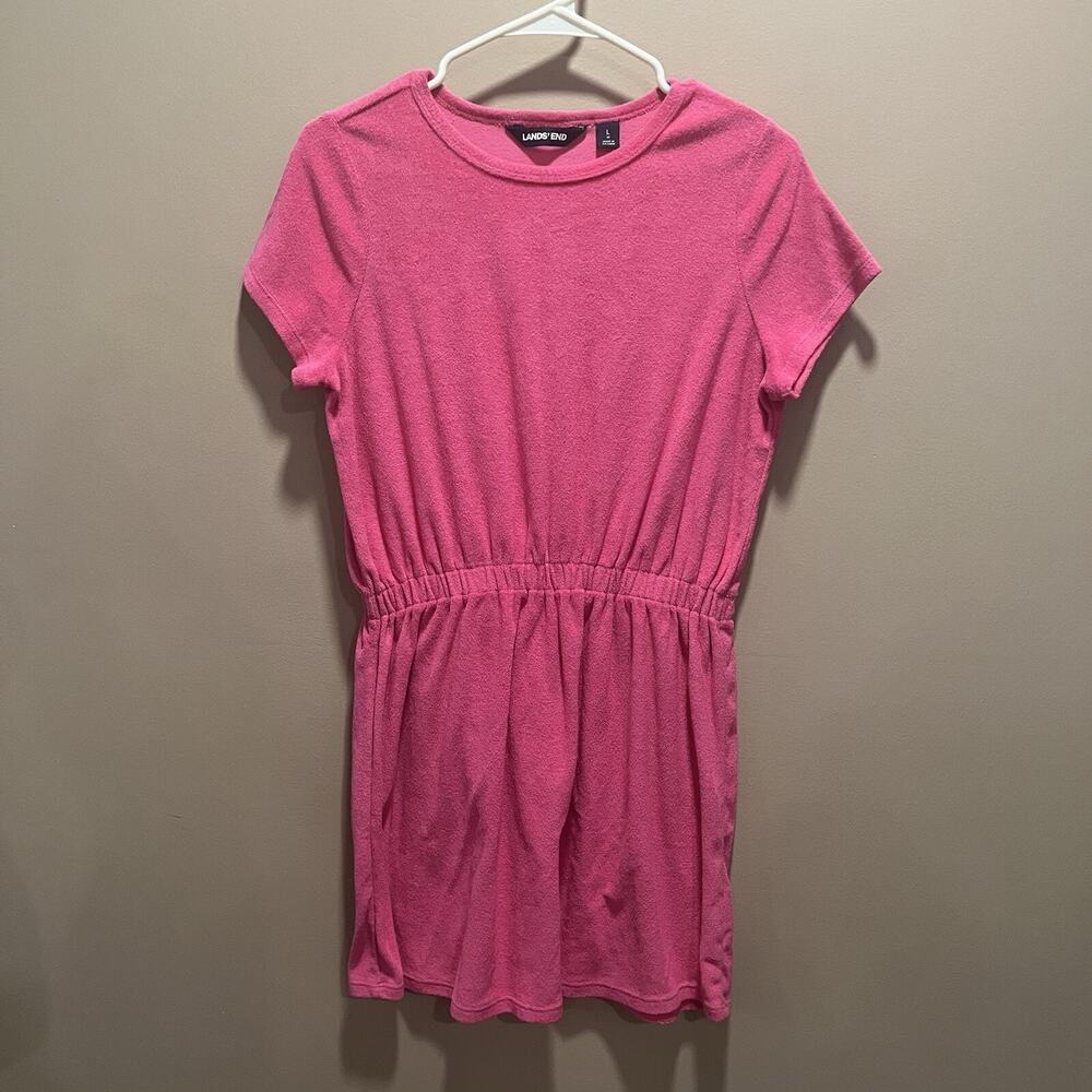 Lands End Women's Pink Terry Cloth Beach Pool Cover Up L Bright Comfort Casual